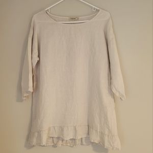 100% linen off white ruffled hem shirt boho vibes